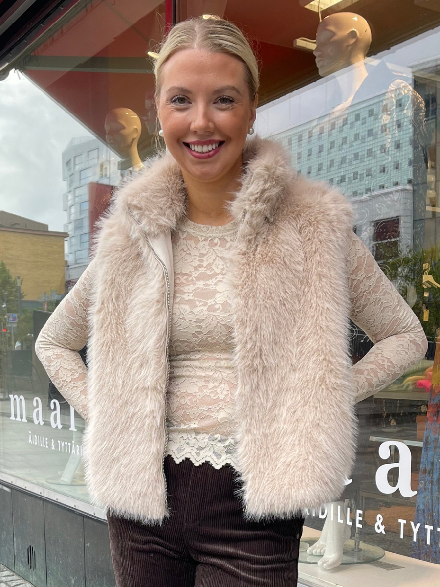 Karvaliivi vetoketjulla, beige ja ruskea