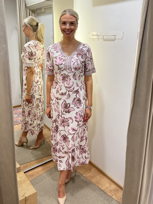 Cream Tiah mekko, Pink Flower