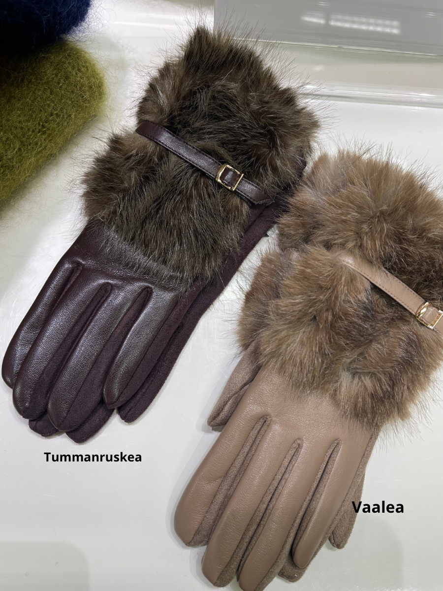 Hanskat keinoturkiksella, eri värejä